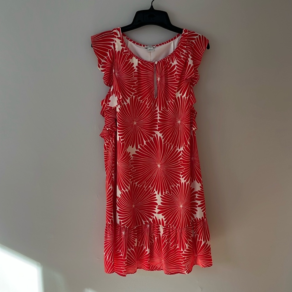 J Crew red floral ruffle sleeve dress size small
